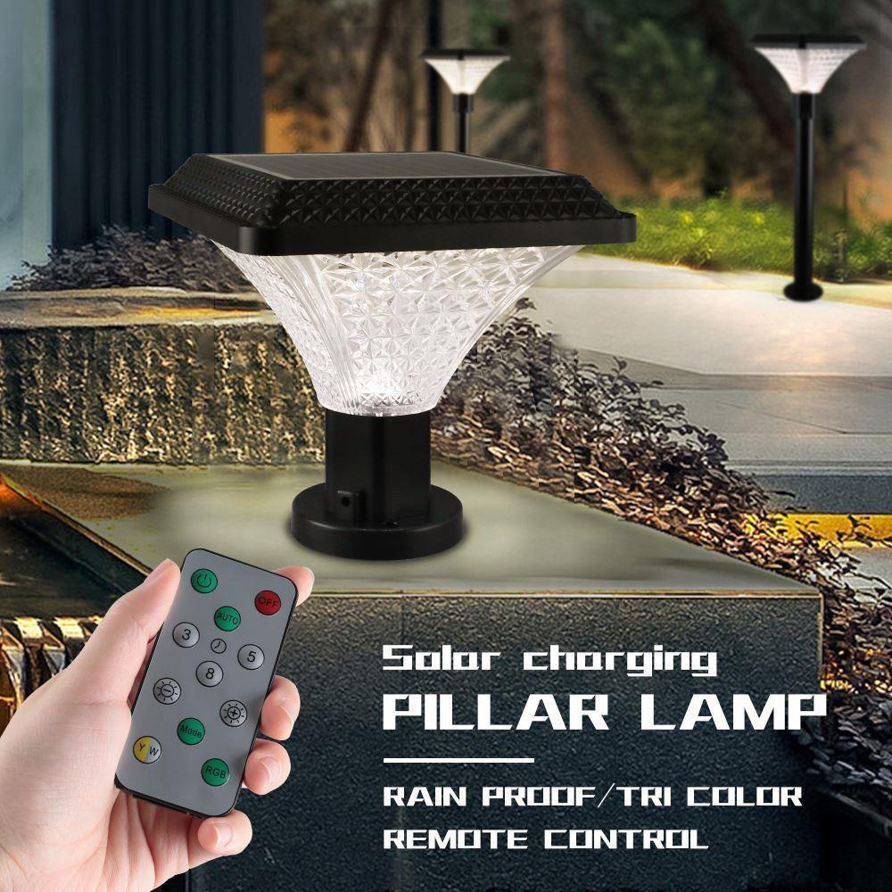 Solar Powered 3-Color Light Sensor Outdoor Wall Lamp, Remote Control Waterproof Villa Balcony & Courtyard Garden Light
