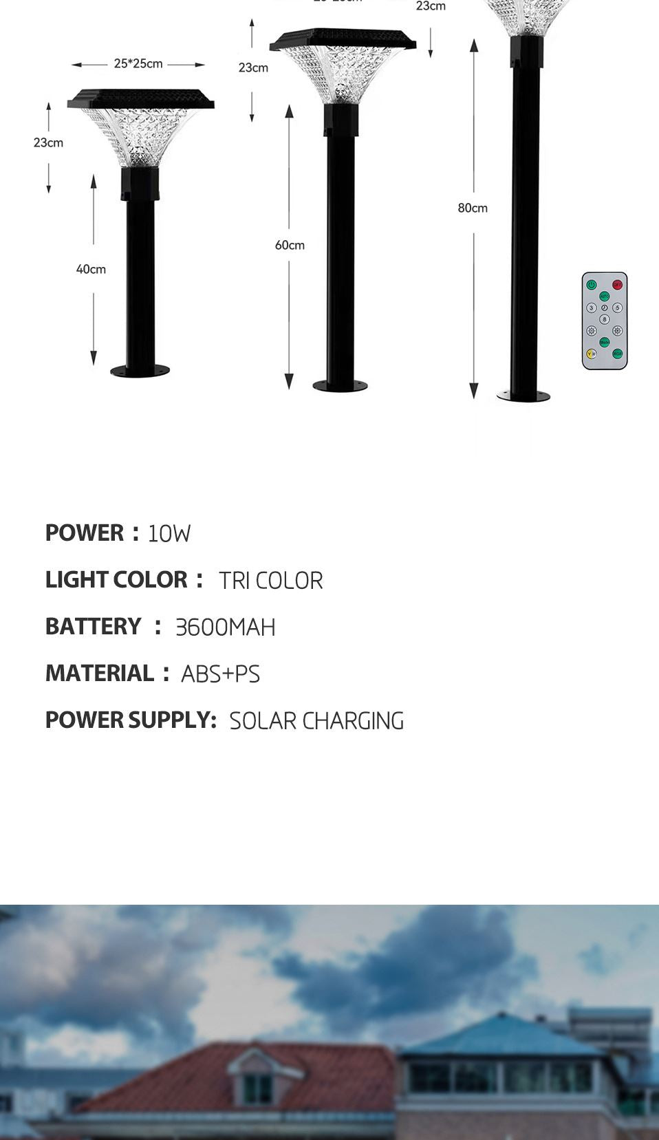 Solar Powered 3-Color Light Sensor Outdoor Wall Lamp, Remote Control Waterproof Villa Balcony & Courtyard Garden Light